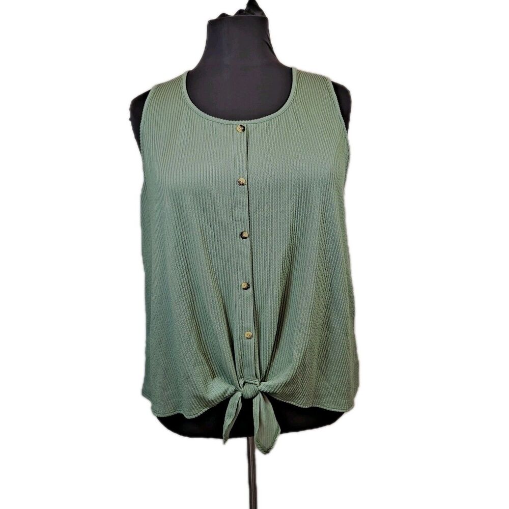 Set The Stage Women's Plus Sleeveless Top Size 3X Green Ribbed